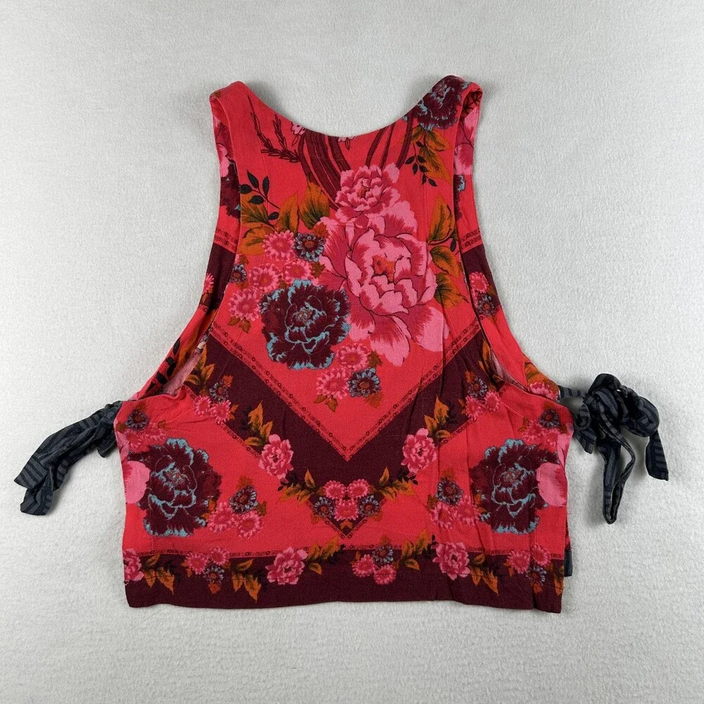 Free People Tank Top Womens Small This Sweet Love Floral Side Tie Cropped Boho